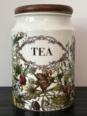 VTG Dunoon John Bowles Flora Ceramic Tea Jar/Canister Botanical Print Scotland